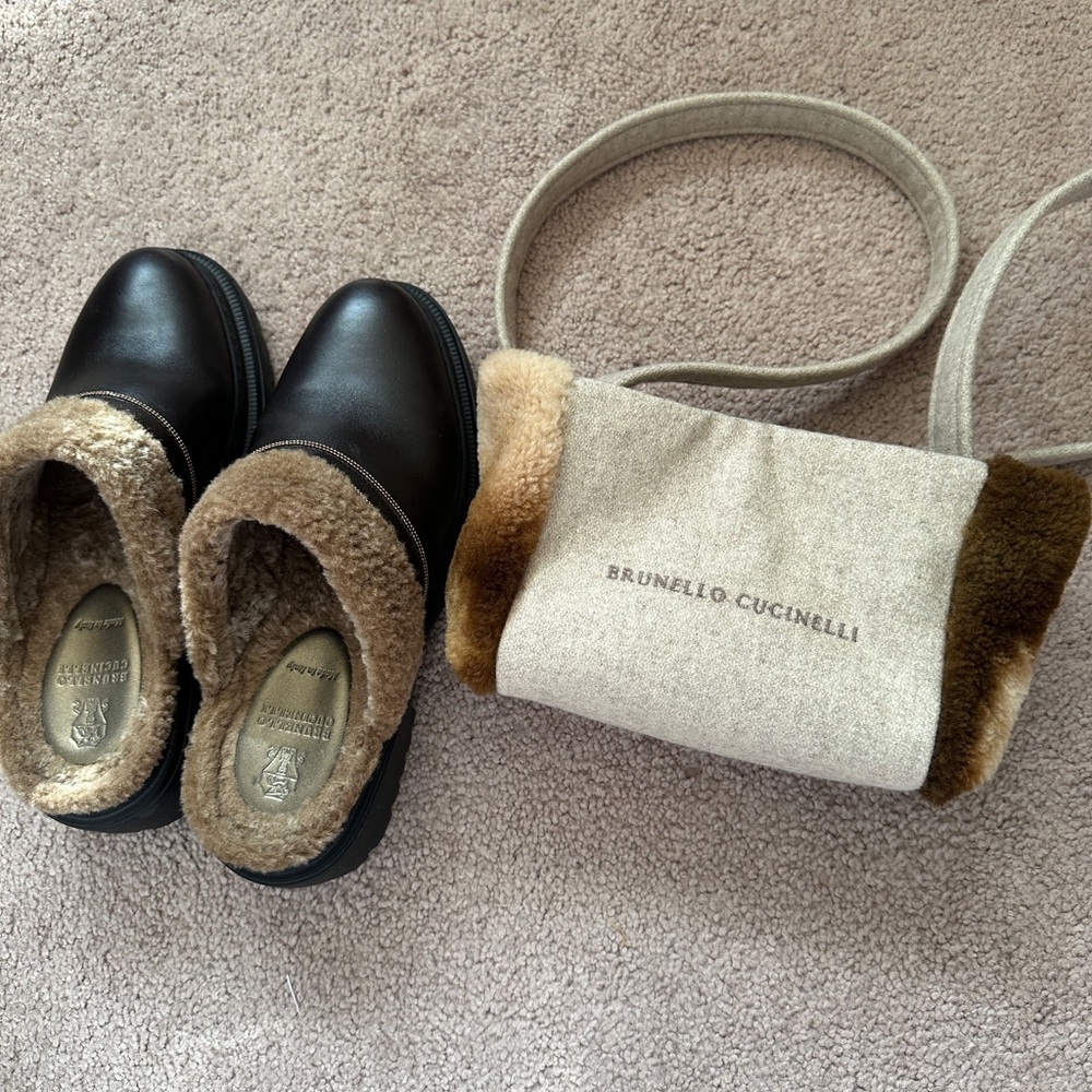 Bundle of Brunello Cucinelli Brown Leather/shearling mules